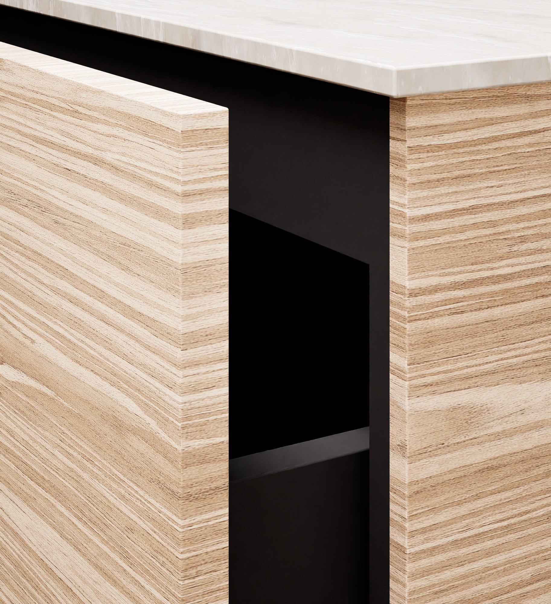 Aurora – Double Corian® Basin Unit with 2 Aligned Drawers, Bottom Shelves, and Feet-Standing Vanity - ROVALUX