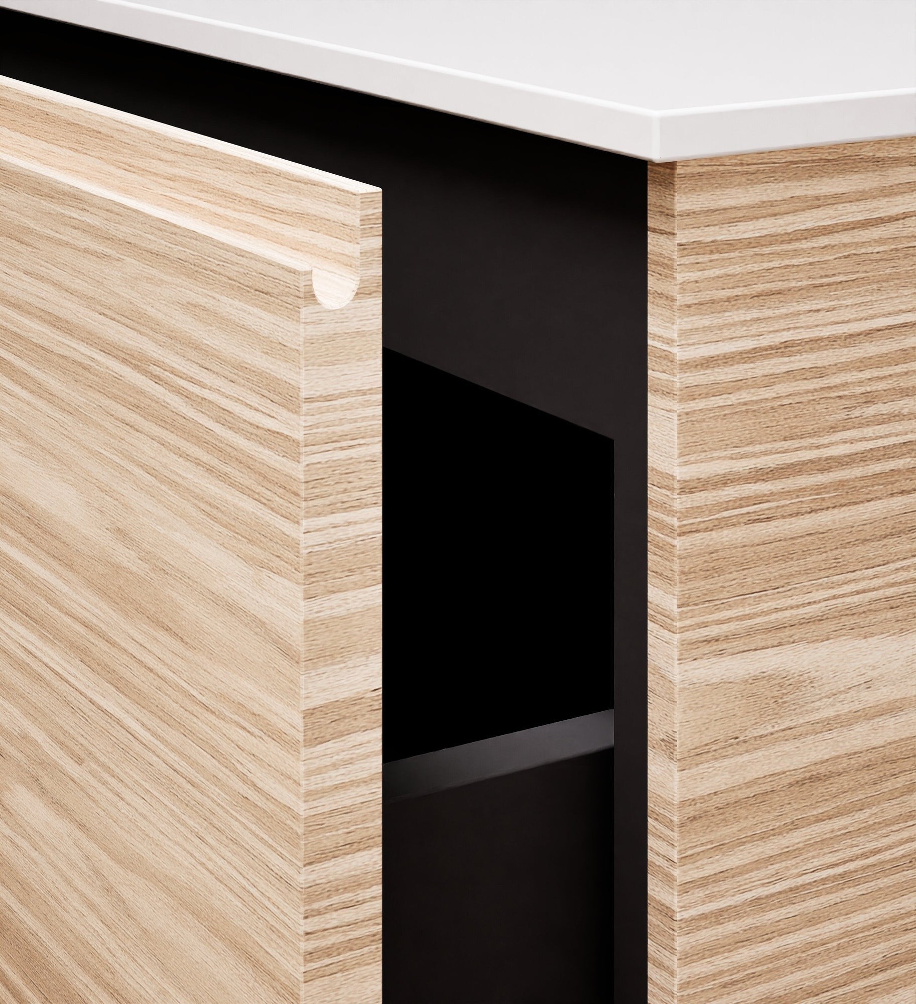 Aurora – Double Corian® Basin Unit with 2 Aligned Drawers, Bottom Shelves, and Feet-Standing Vanity - ROVALUX