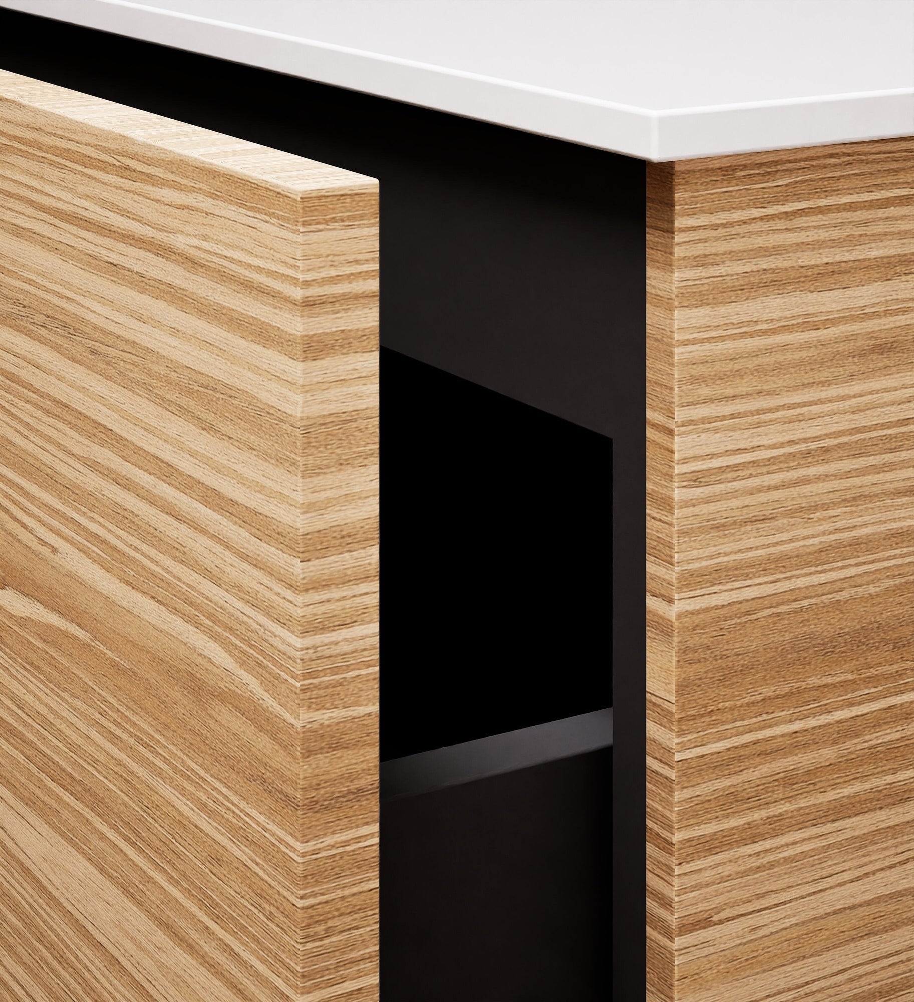 Aurora – Double Corian® Basin Unit with 2 Aligned Drawers, Bottom Shelves, and Feet-Standing Vanity - ROVALUX