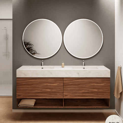 Aurora – Double Corian® Basin Unit with 2 Aligned Drawers and buttom Shelves - ROVALUX