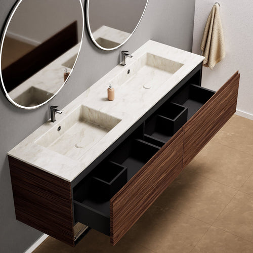 Aurora – Double Corian® Basin Unit with 2 Aligned Drawers and buttom Shelves - ROVALUX