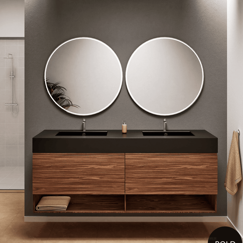 Aurora – Double Corian® Basin Unit with 2 Aligned Drawers and buttom Shelves - ROVALUX