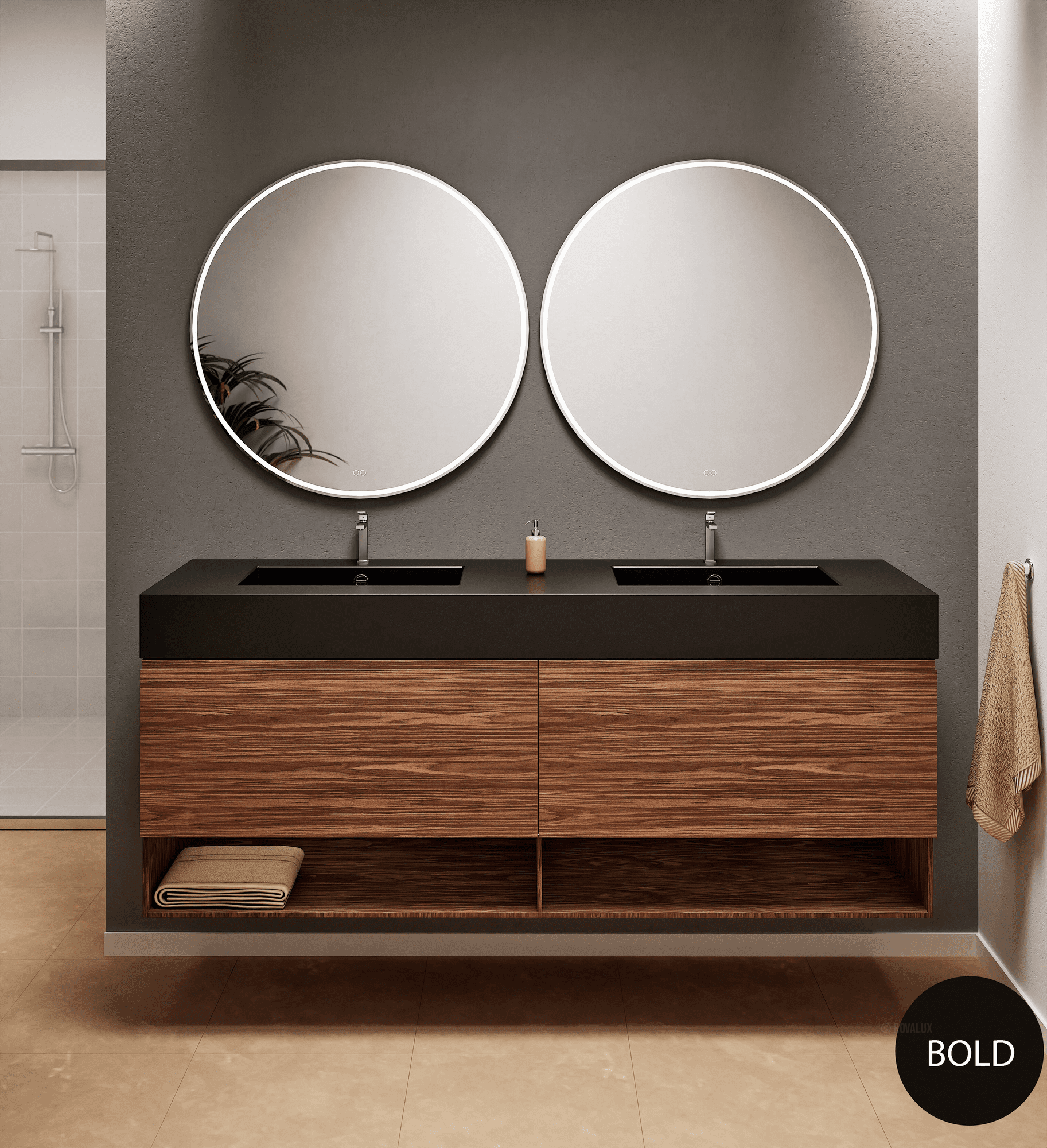 Aurora – Double Corian® Basin Unit with 2 Aligned Drawers and buttom Shelves - ROVALUX