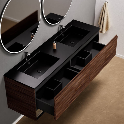 Aurora – Double Corian® Basin Unit with 2 Aligned Drawers and buttom Shelves - ROVALUX