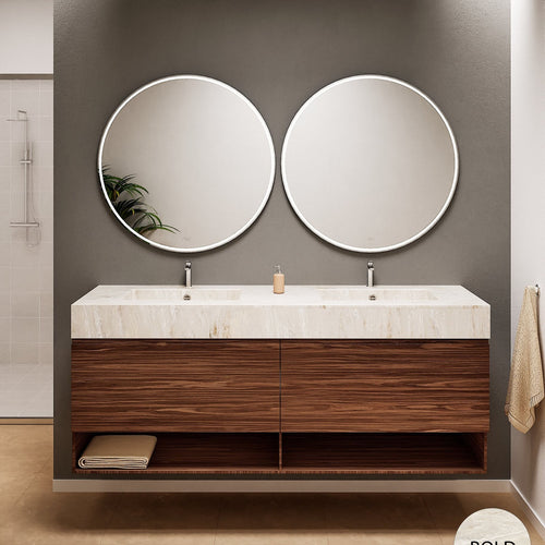 Aurora – Double Corian® Basin Unit with 2 Aligned Drawers and buttom Shelves - ROVALUX