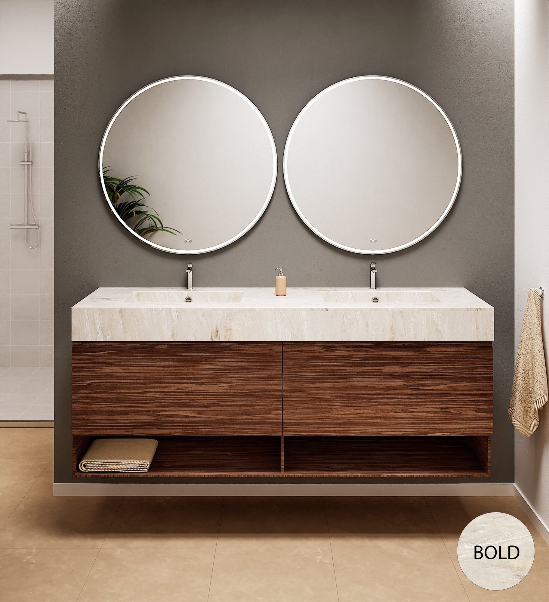 Aurora – Double Corian® Basin Unit with 2 Aligned Drawers and buttom Shelves - ROVALUX