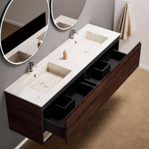 Aurora – Double Corian® Basin Unit with 2 Aligned Drawers and buttom Shelves - ROVALUX