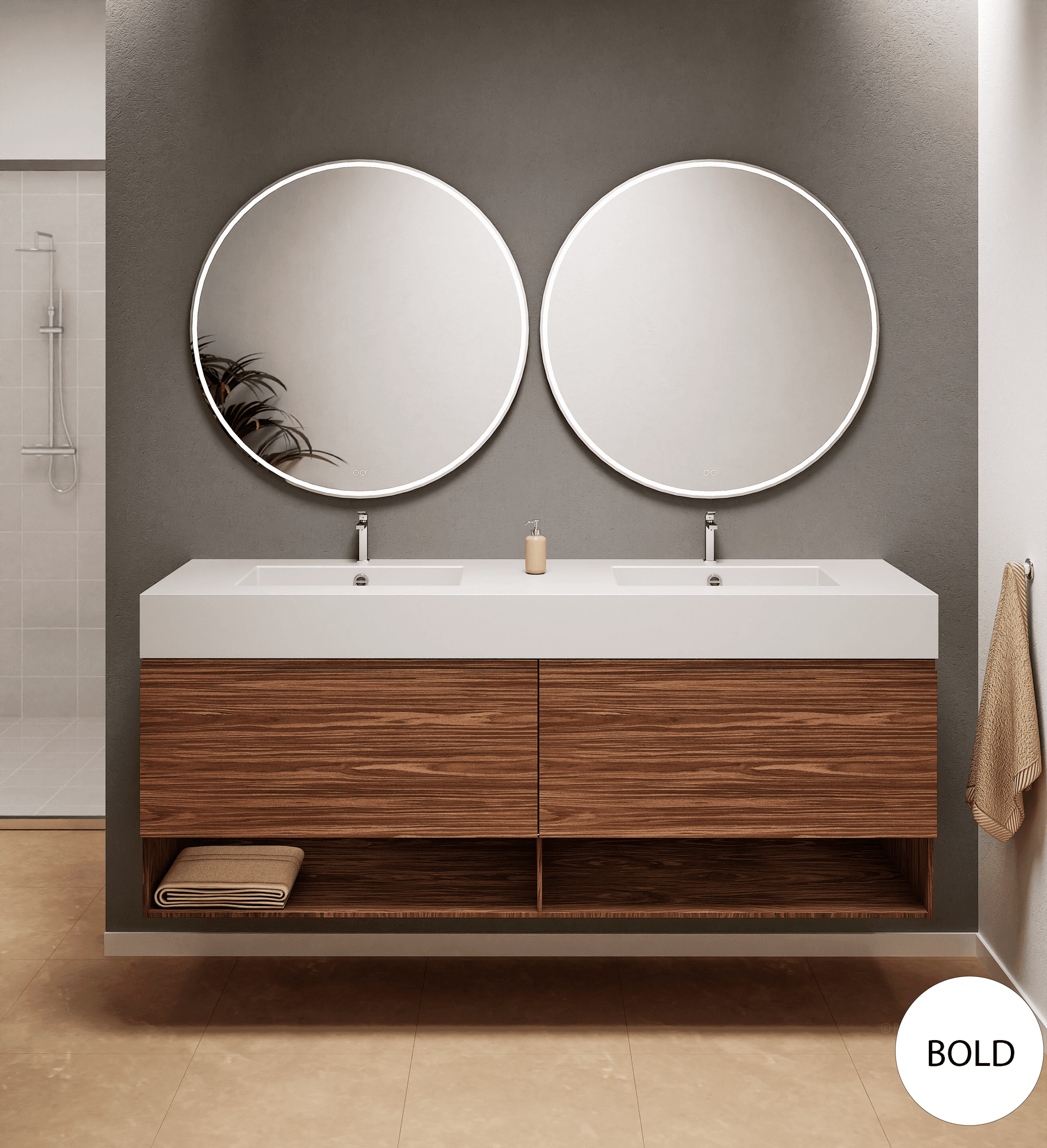 Aurora – Double Corian® Basin Unit with 2 Aligned Drawers and buttom Shelves - ROVALUX