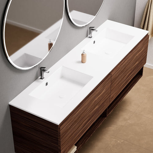Aurora – Double Corian® Basin Unit with 2 Aligned Drawers and buttom Shelves - ROVALUX