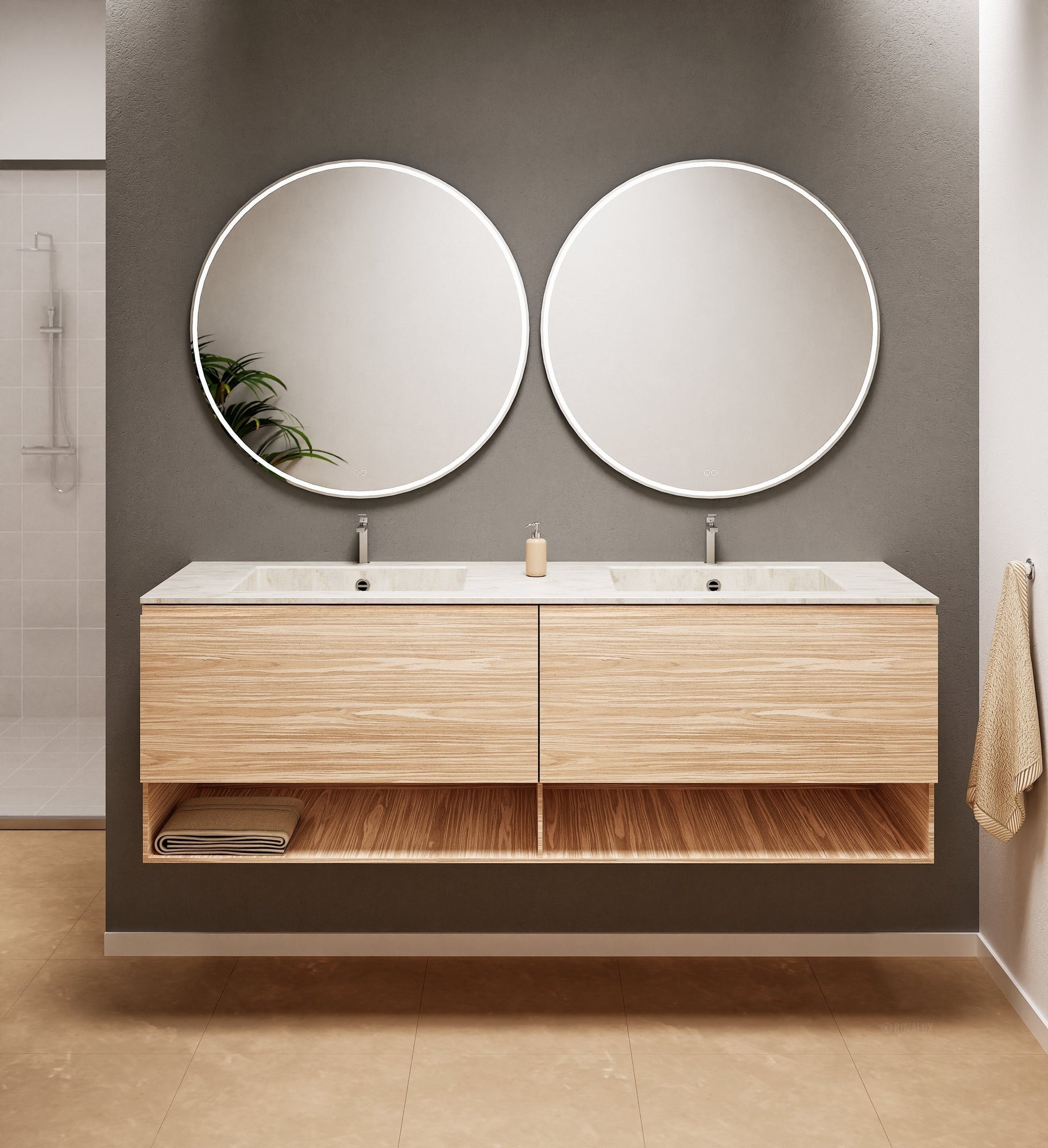 Aurora – Double Corian® Basin Unit with 2 Aligned Drawers and buttom Shelves - ROVALUX