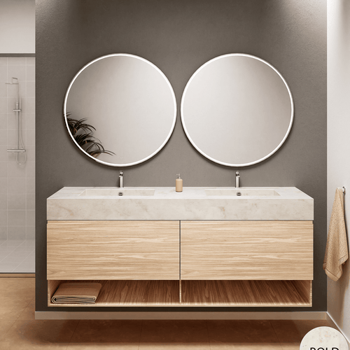 Aurora – Double Corian® Basin Unit with 2 Aligned Drawers and buttom Shelves - ROVALUX