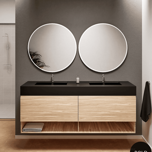 Aurora – Double Corian® Basin Unit with 2 Aligned Drawers and buttom Shelves - ROVALUX