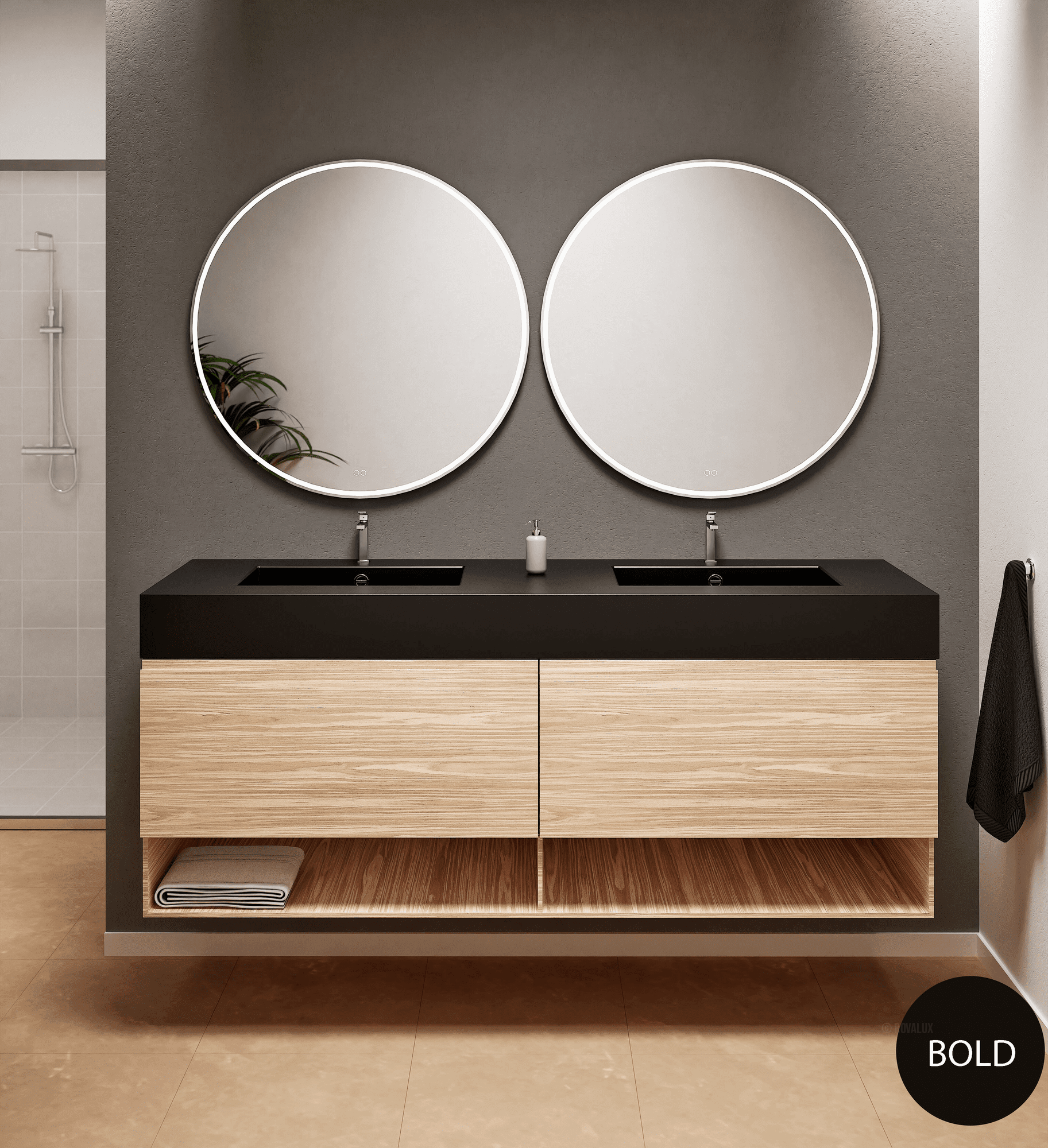Aurora – Double Corian® Basin Unit with 2 Aligned Drawers and buttom Shelves - ROVALUX