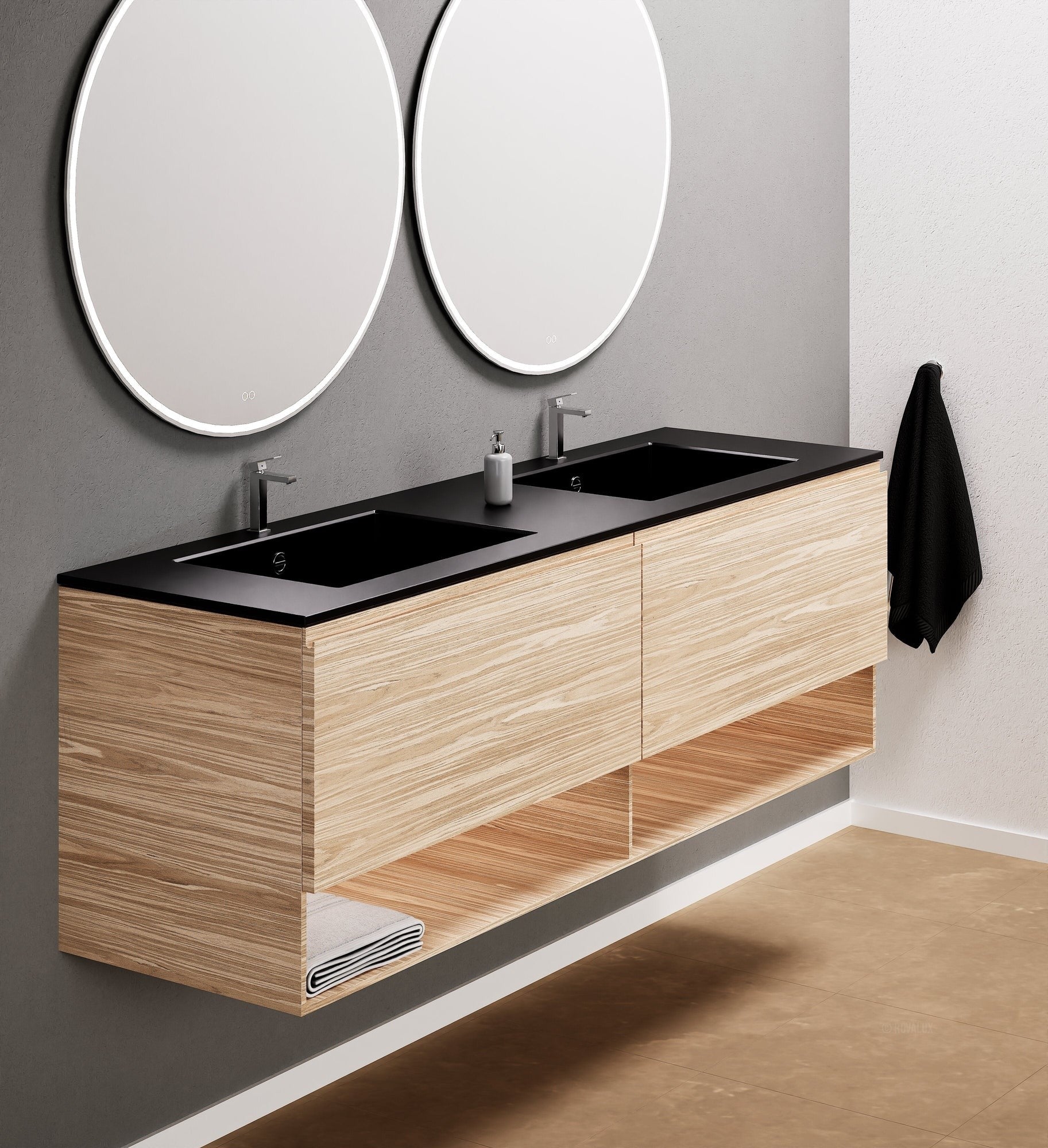 Aurora – Double Corian® Basin Unit with 2 Aligned Drawers and buttom Shelves - ROVALUX