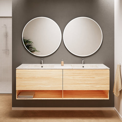 Aurora – Double Corian® Basin Unit with 2 Aligned Drawers and buttom Shelves - ROVALUX