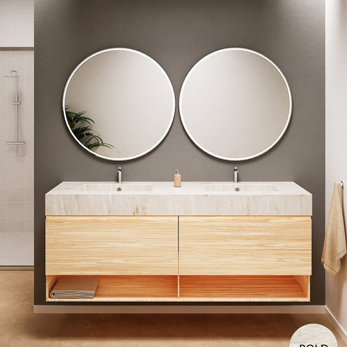 Aurora – Double Corian® Basin Unit with 2 Aligned Drawers and buttom Shelves - ROVALUX