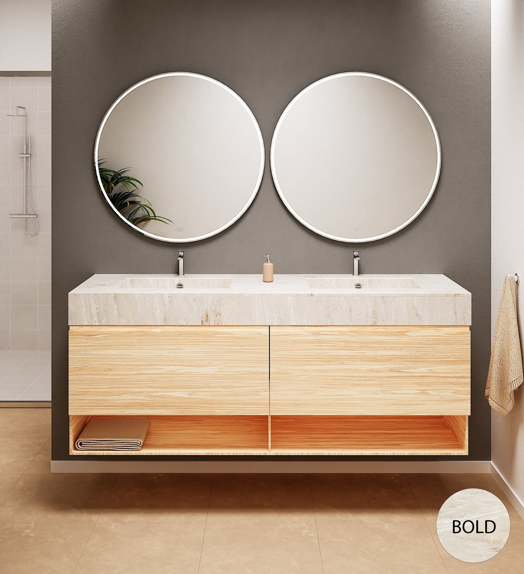 Aurora – Double Corian® Basin Unit with 2 Aligned Drawers and buttom Shelves - ROVALUX