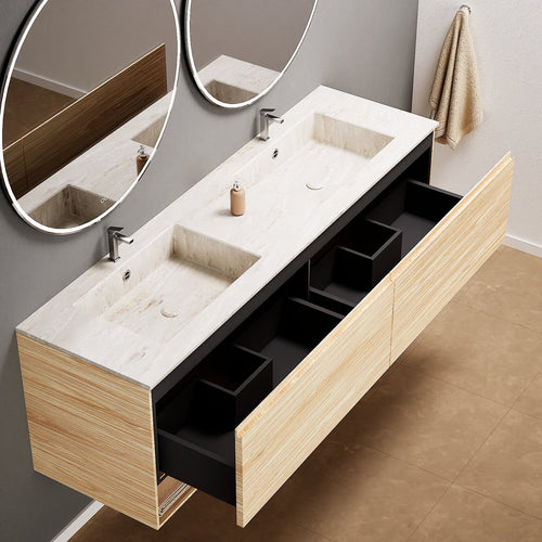Aurora – Double Corian® Basin Unit with 2 Aligned Drawers and buttom Shelves - ROVALUX