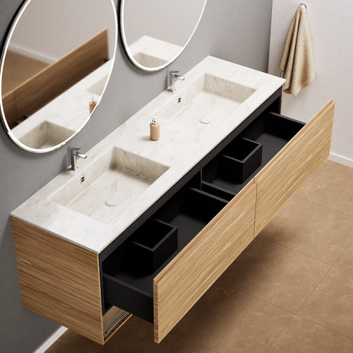 Aurora – Double Corian® Basin Unit with 2 Aligned Drawers and buttom Shelves - ROVALUX