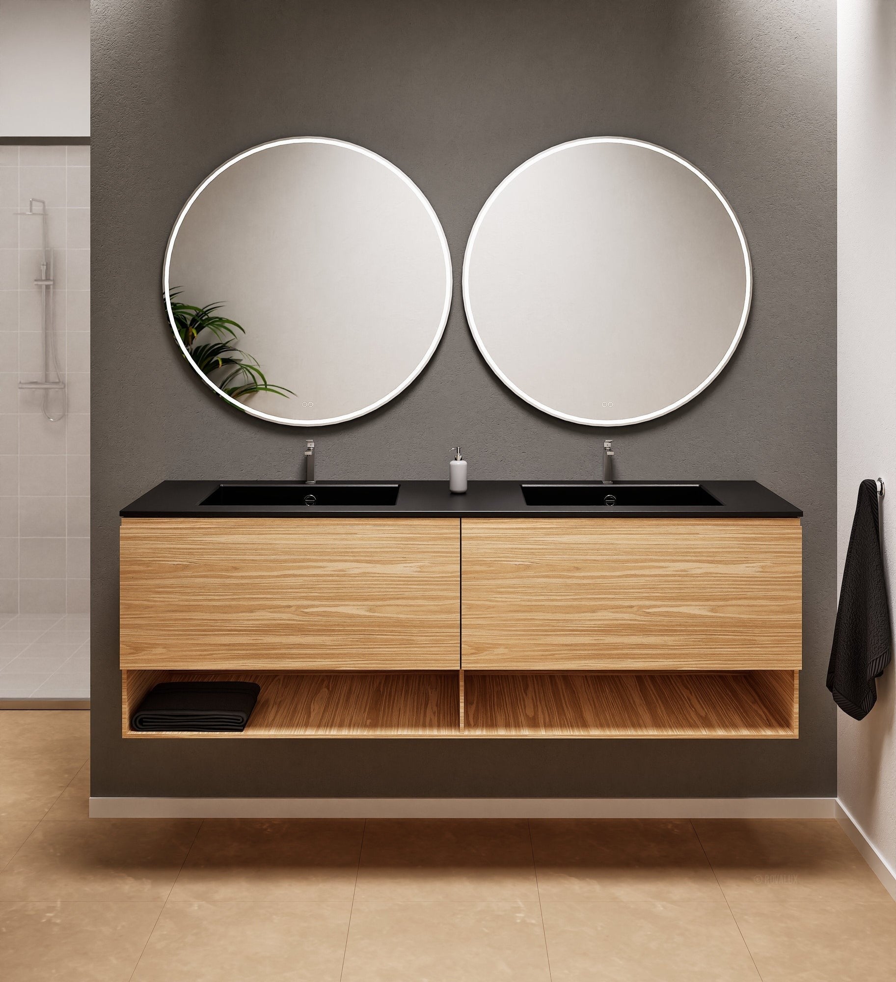 Aurora – Double Corian® Basin Unit with 2 Aligned Drawers and buttom Shelves - ROVALUX