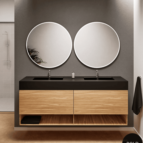 Aurora – Double Corian® Basin Unit with 2 Aligned Drawers and buttom Shelves - ROVALUX