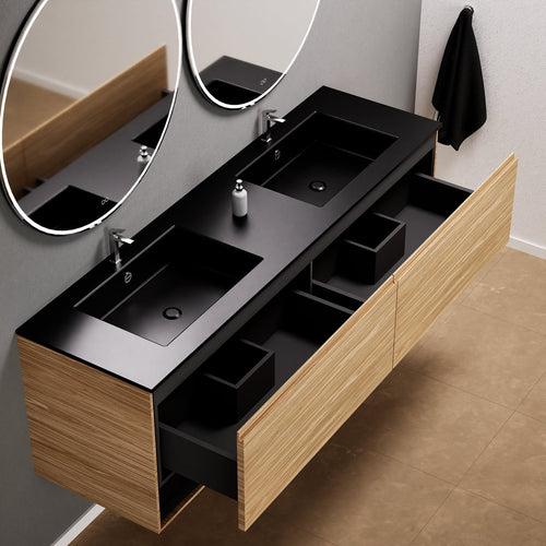 Aurora – Double Corian® Basin Unit with 2 Aligned Drawers and buttom Shelves - ROVALUX