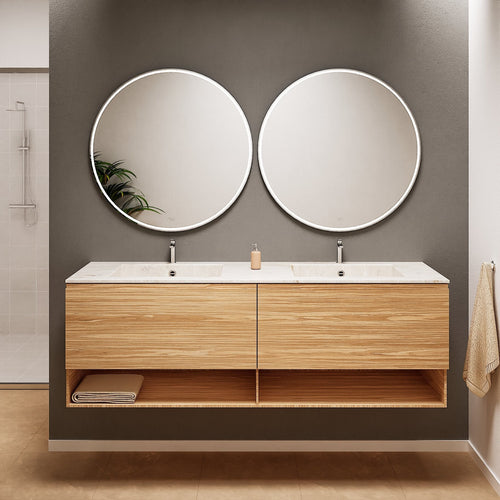 Aurora – Double Corian® Basin Unit with 2 Aligned Drawers and buttom Shelves - ROVALUX