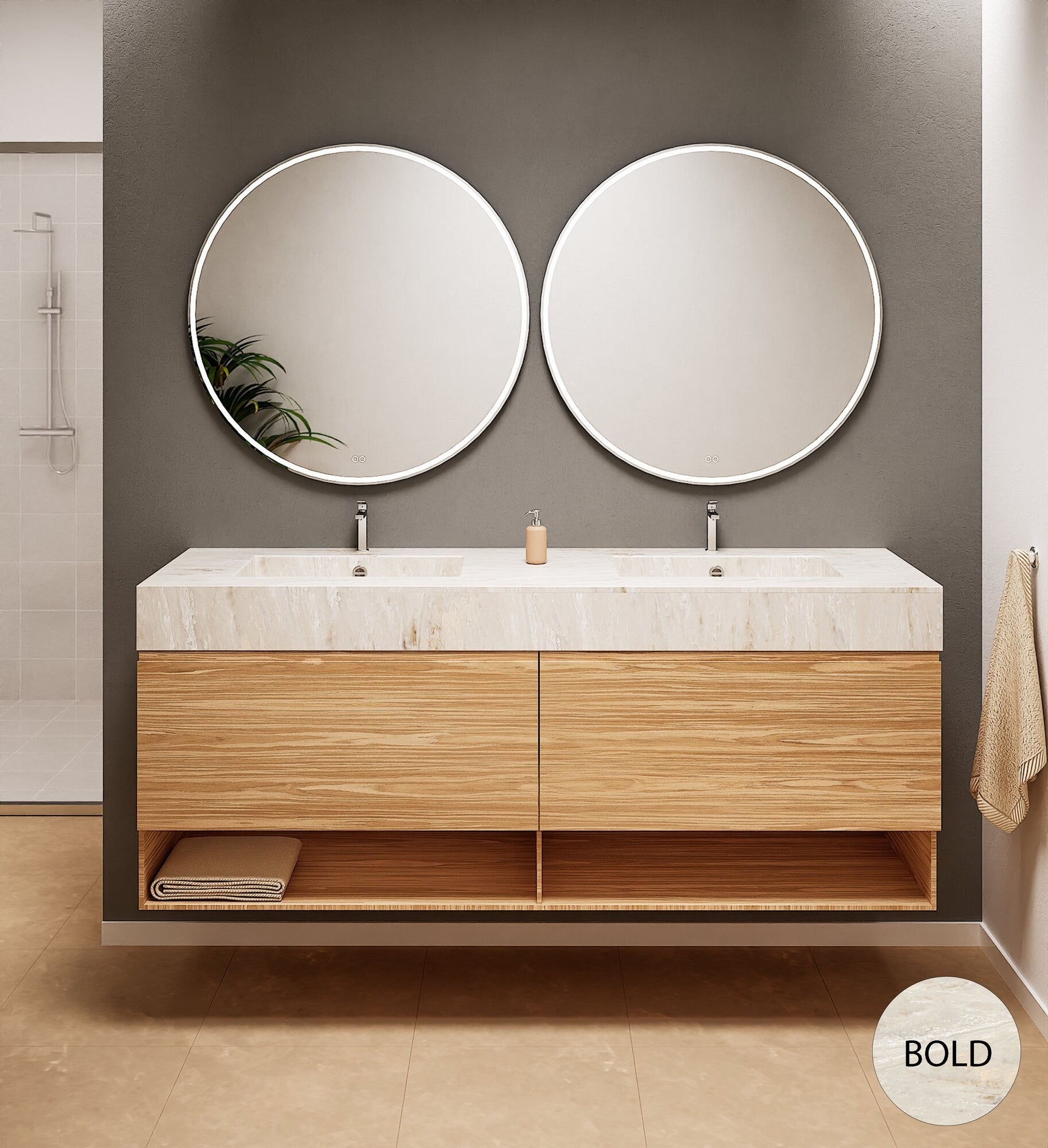 Aurora – Double Corian® Basin Unit with 2 Aligned Drawers and buttom Shelves - ROVALUX