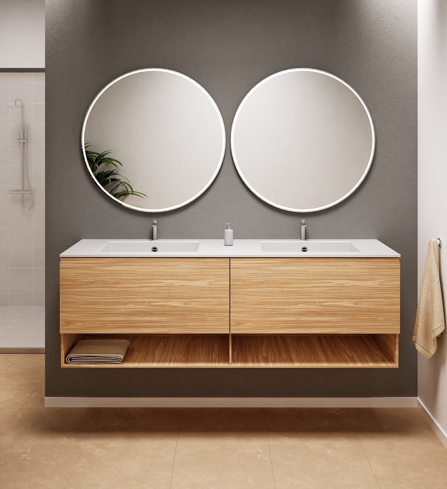 Aurora – Double Corian® Basin Unit with 2 Aligned Drawers and buttom Shelves - ROVALUX