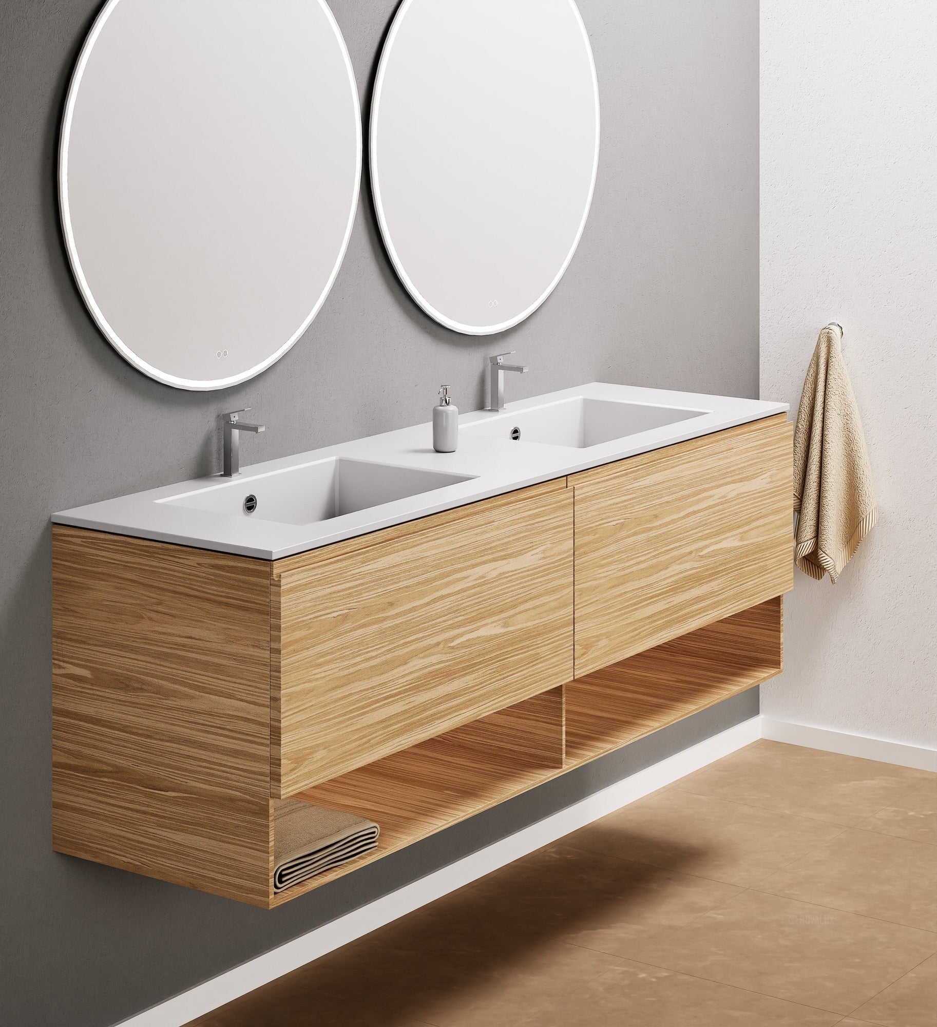Aurora – Double Corian® Basin Unit with 2 Aligned Drawers and buttom Shelves - ROVALUX