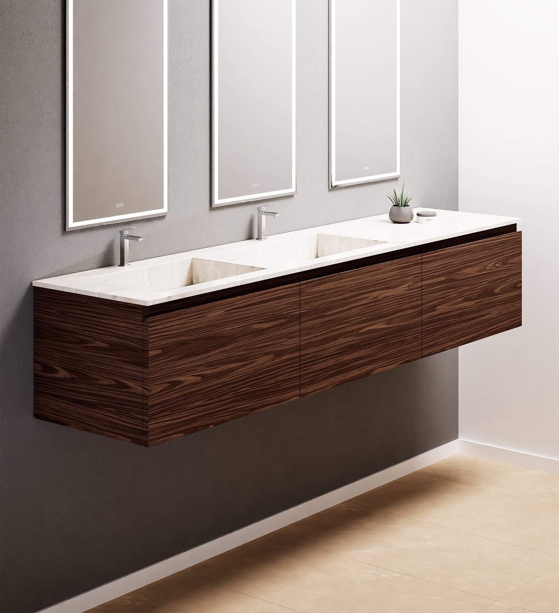 Aurora – Double Corian® Basin Unit with 3 Aligned Drawers - ROVALUX