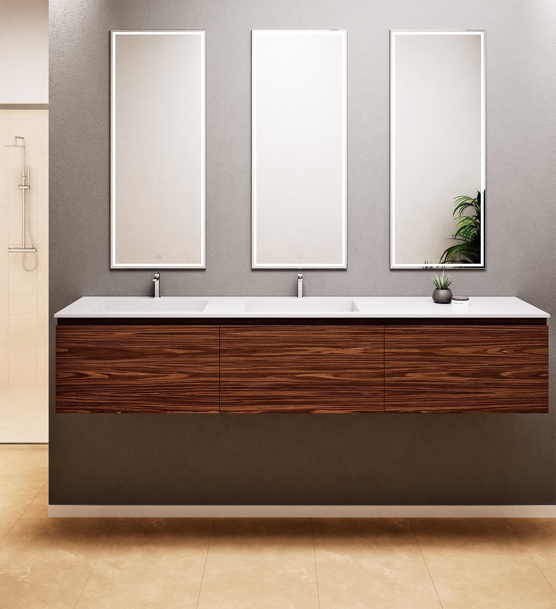 Aurora – Double Corian® Basin Unit with 3 Aligned Drawers - ROVALUX