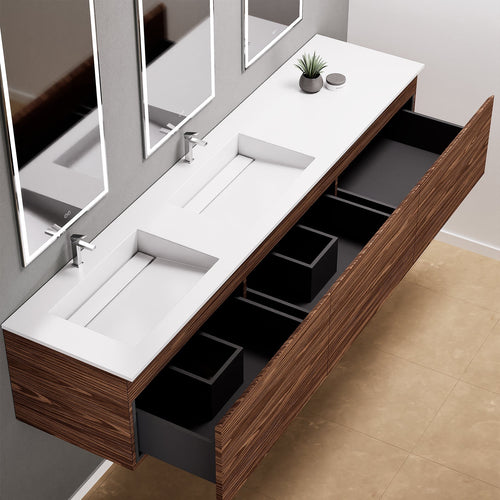 Aurora – Double Corian® Basin Unit with 3 Aligned Drawers - ROVALUX
