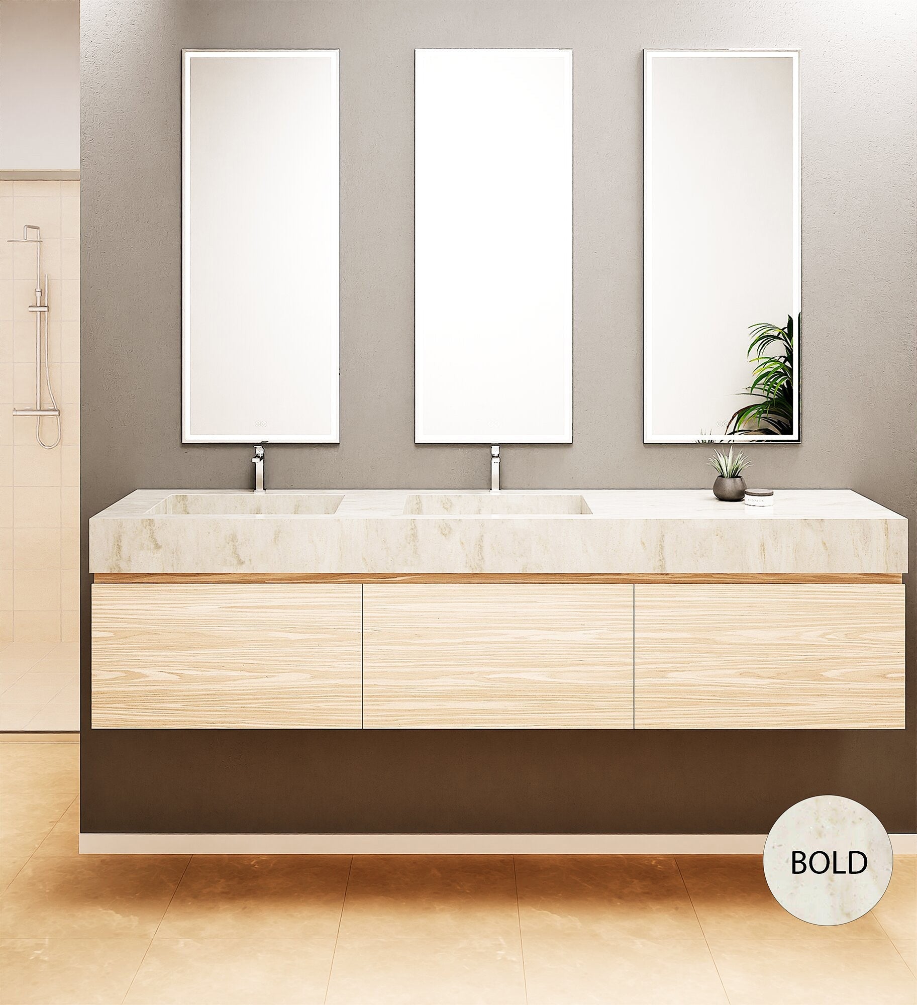 Aurora – Double Corian® Basin Unit with 3 Aligned Drawers - ROVALUX