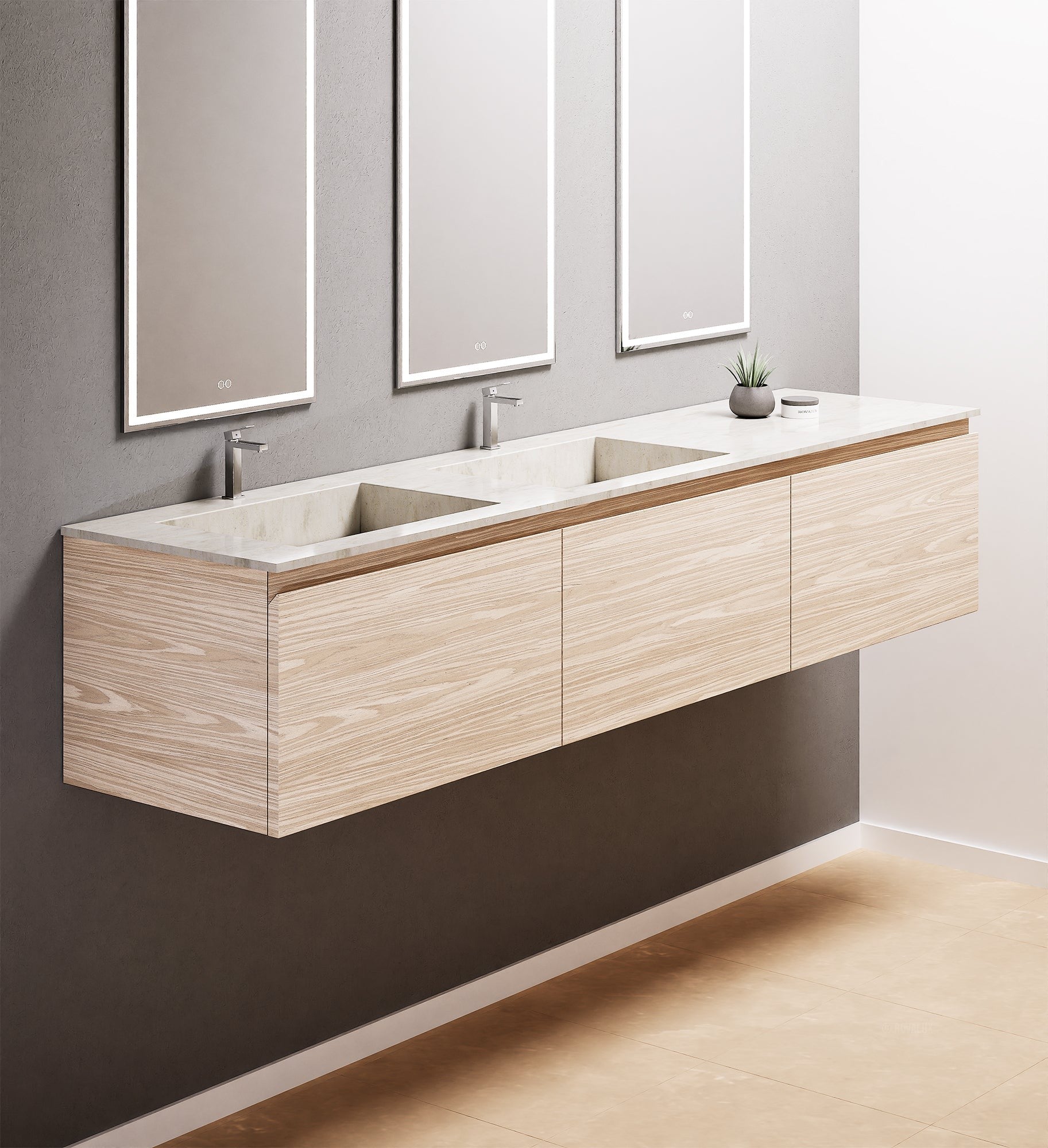 Aurora – Double Corian® Basin Unit with 3 Aligned Drawers - ROVALUX