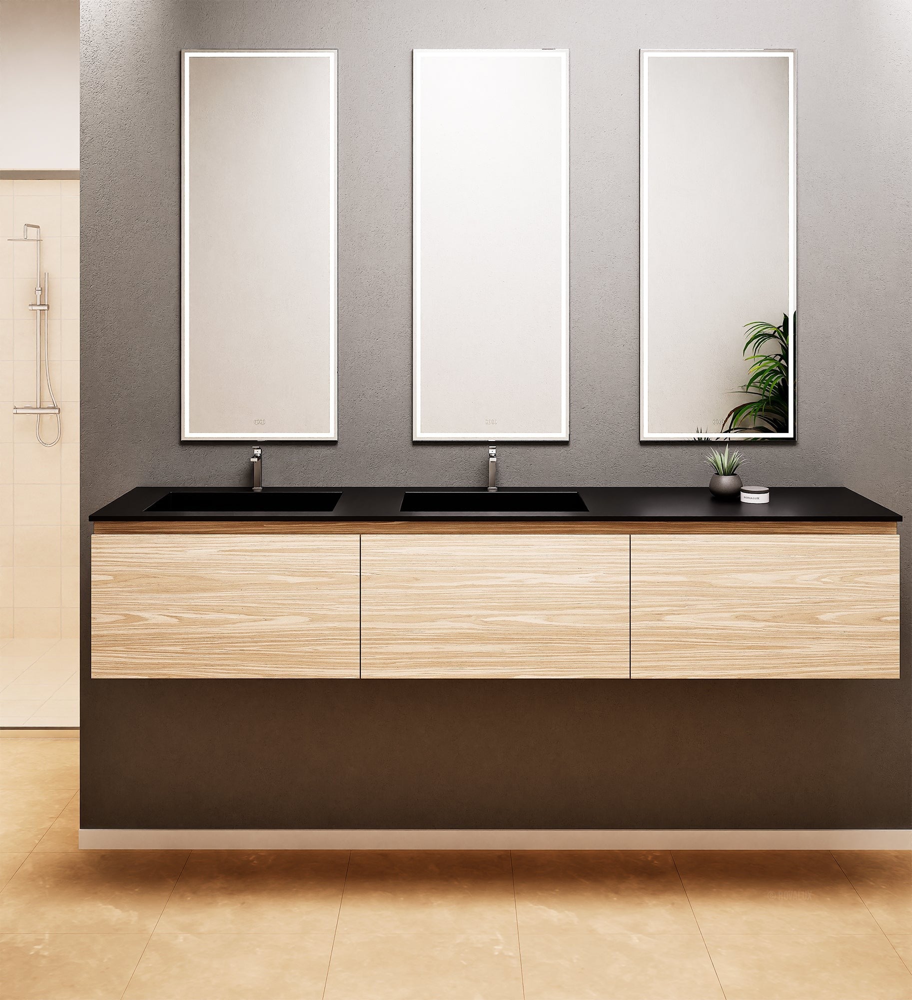 Aurora – Double Corian® Basin Unit with 3 Aligned Drawers - ROVALUX