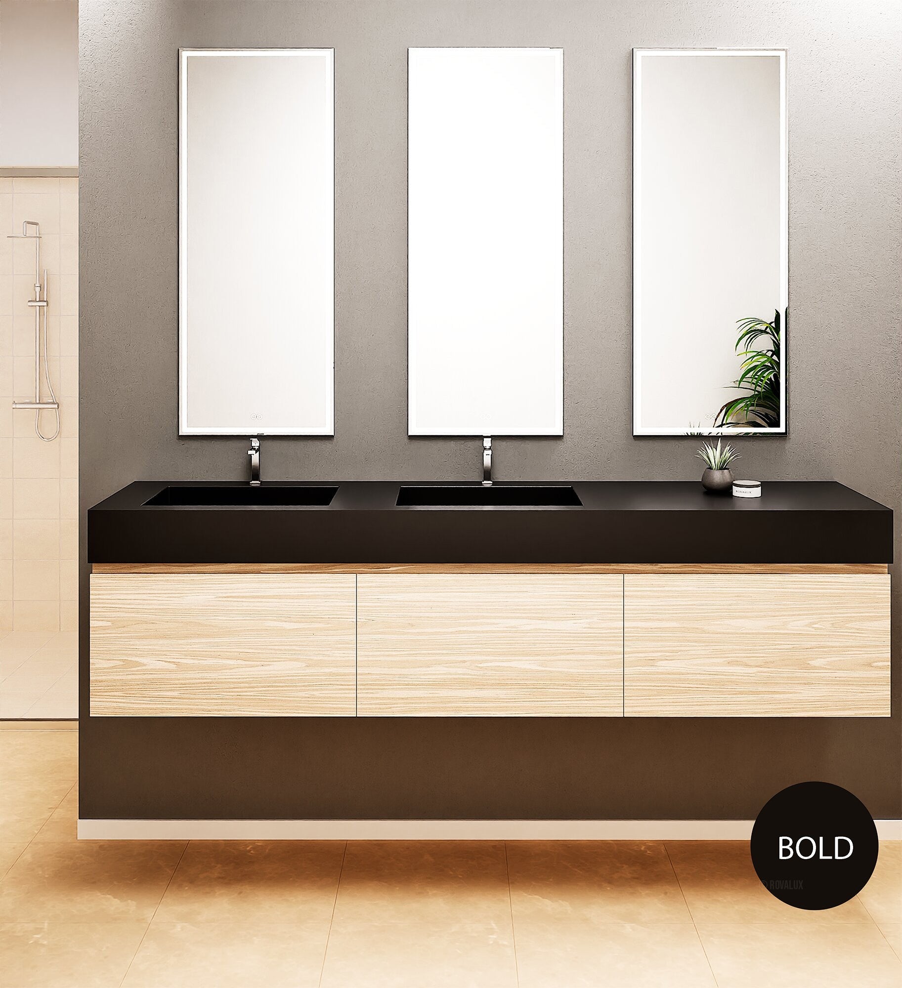 Aurora – Double Corian® Basin Unit with 3 Aligned Drawers - ROVALUX