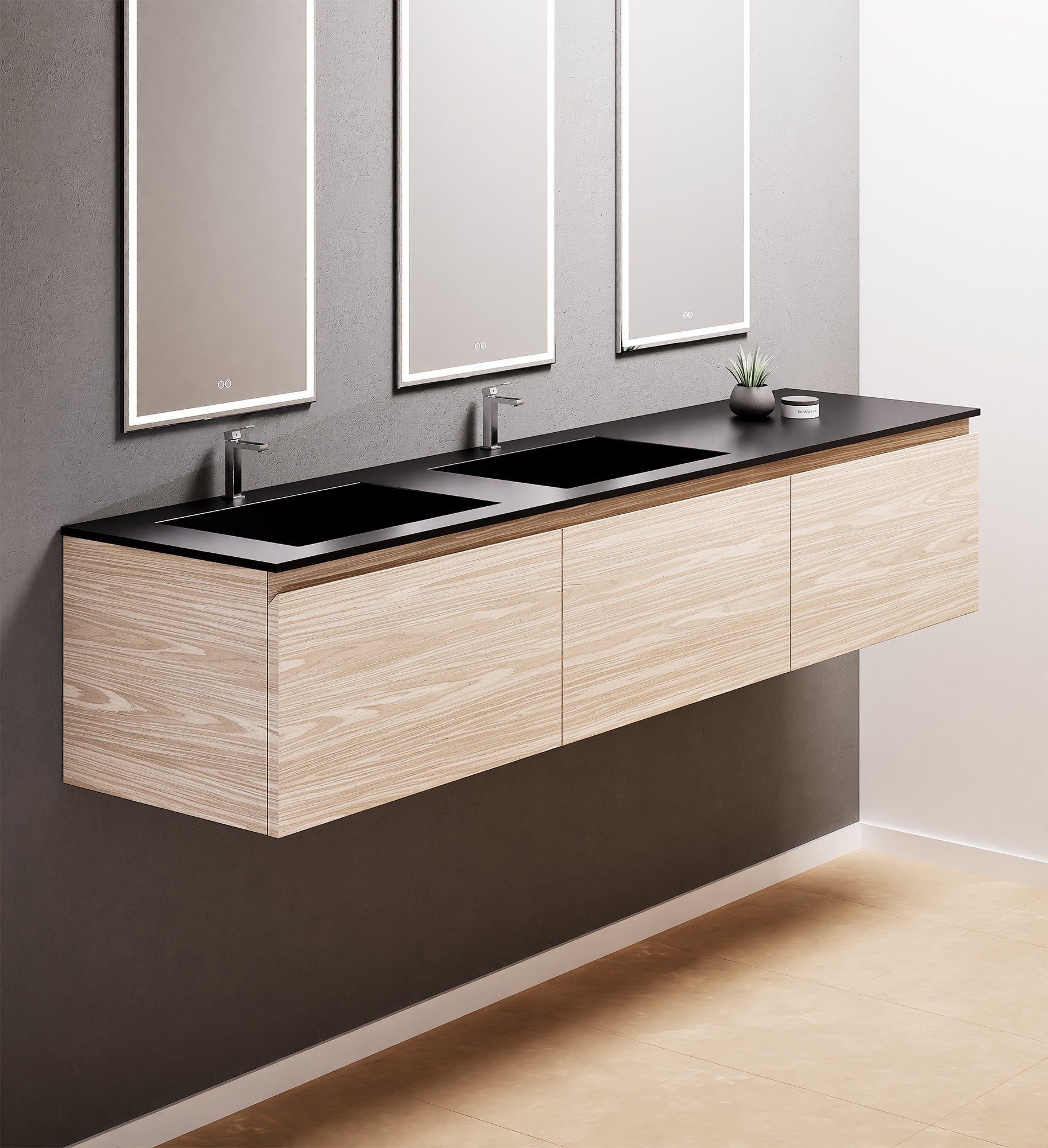 Aurora – Double Corian® Basin Unit with 3 Aligned Drawers - ROVALUX