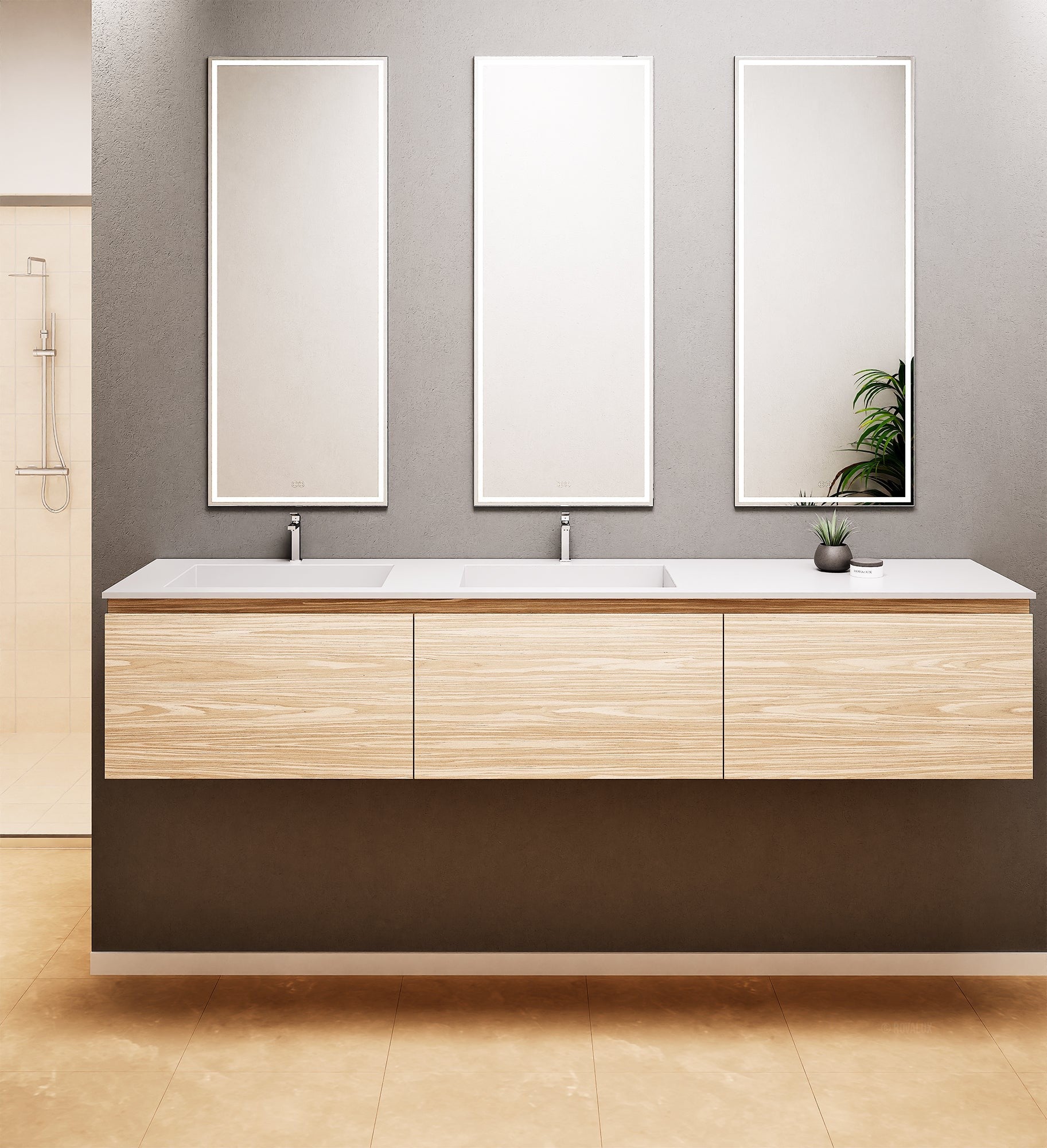 Aurora – Double Corian® Basin Unit with 3 Aligned Drawers - ROVALUX