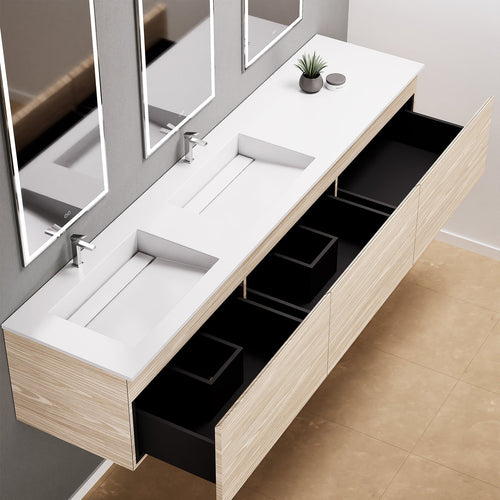 Aurora – Double Corian® Basin Unit with 3 Aligned Drawers - ROVALUX