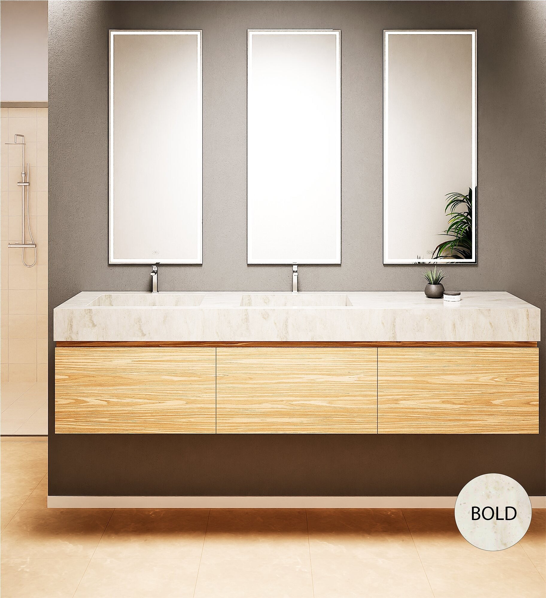 Aurora – Double Corian® Basin Unit with 3 Aligned Drawers - ROVALUX