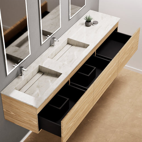 Aurora – Double Corian® Basin Unit with 3 Aligned Drawers - ROVALUX