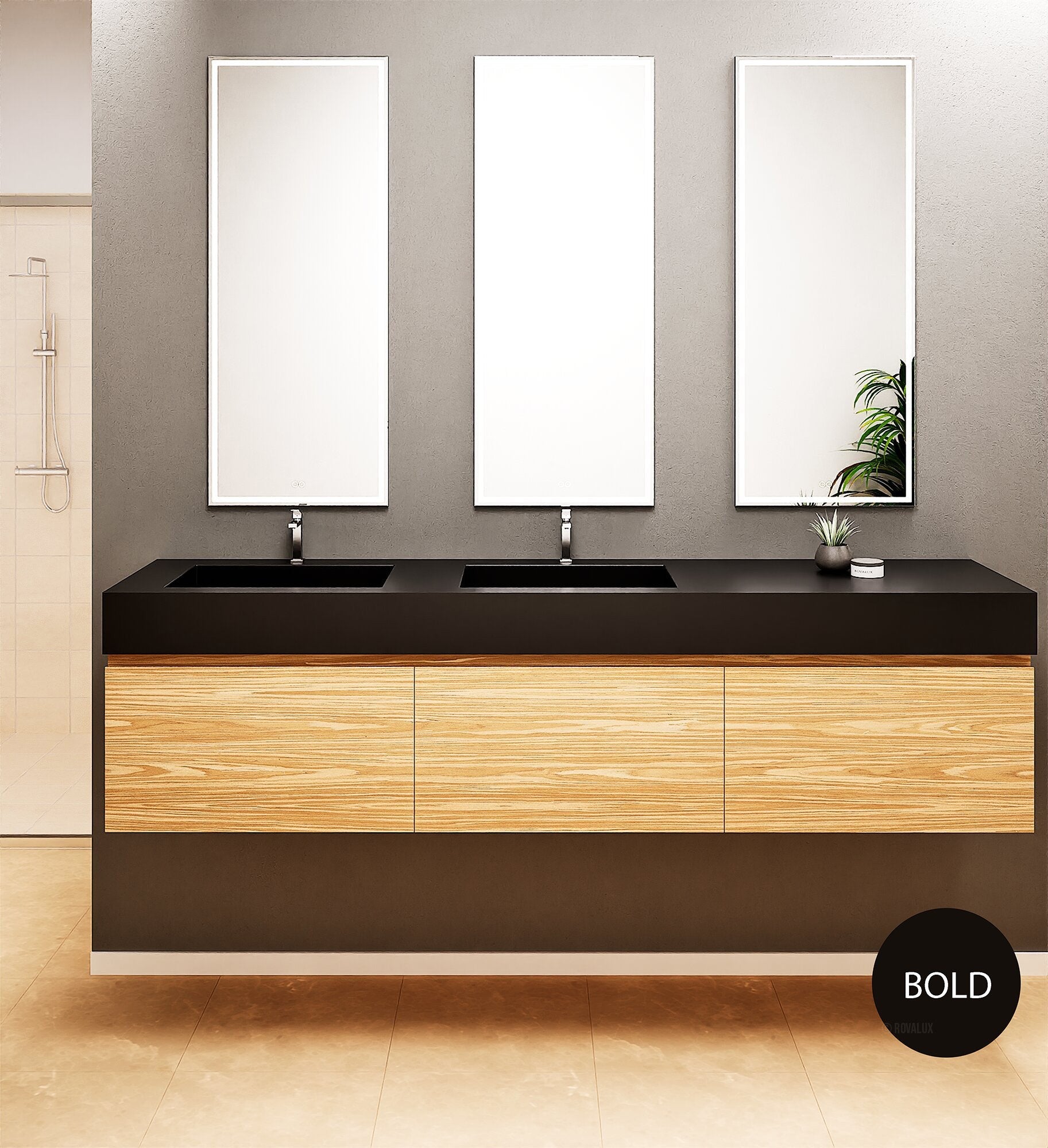 Aurora – Double Corian® Basin Unit with 3 Aligned Drawers - ROVALUX
