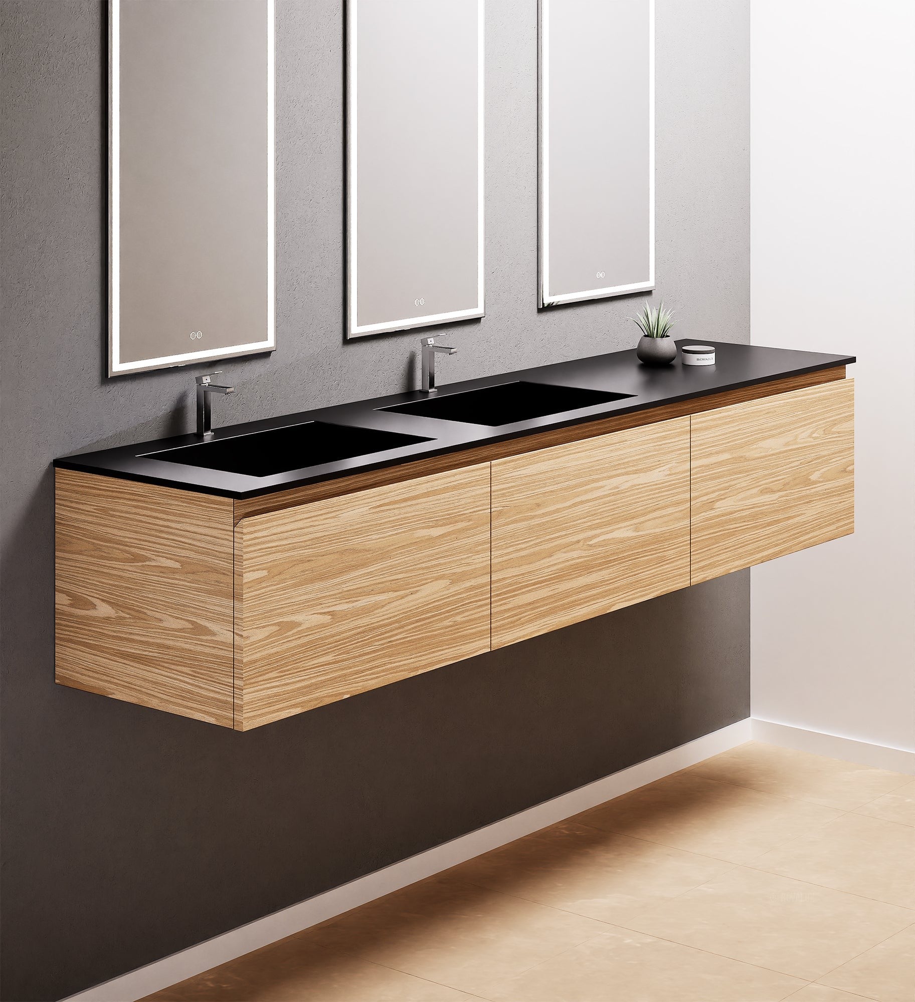 Aurora – Double Corian® Basin Unit with 3 Aligned Drawers - ROVALUX