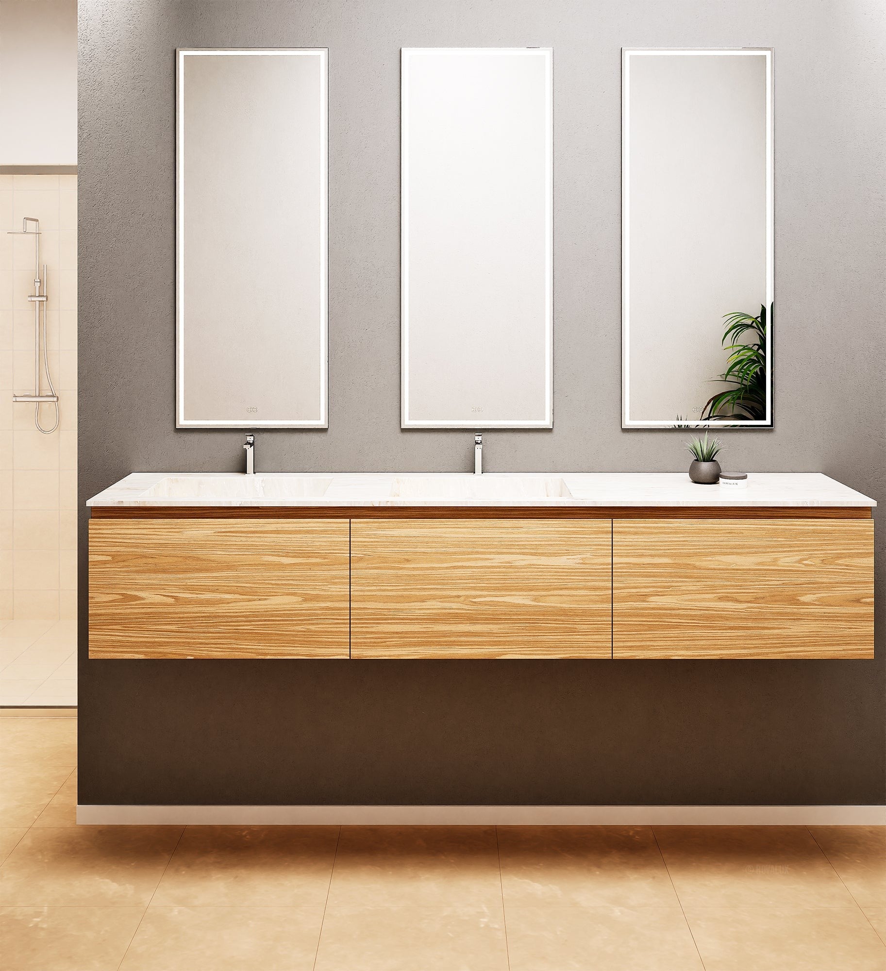 Aurora – Double Corian® Basin Unit with 3 Aligned Drawers - ROVALUX
