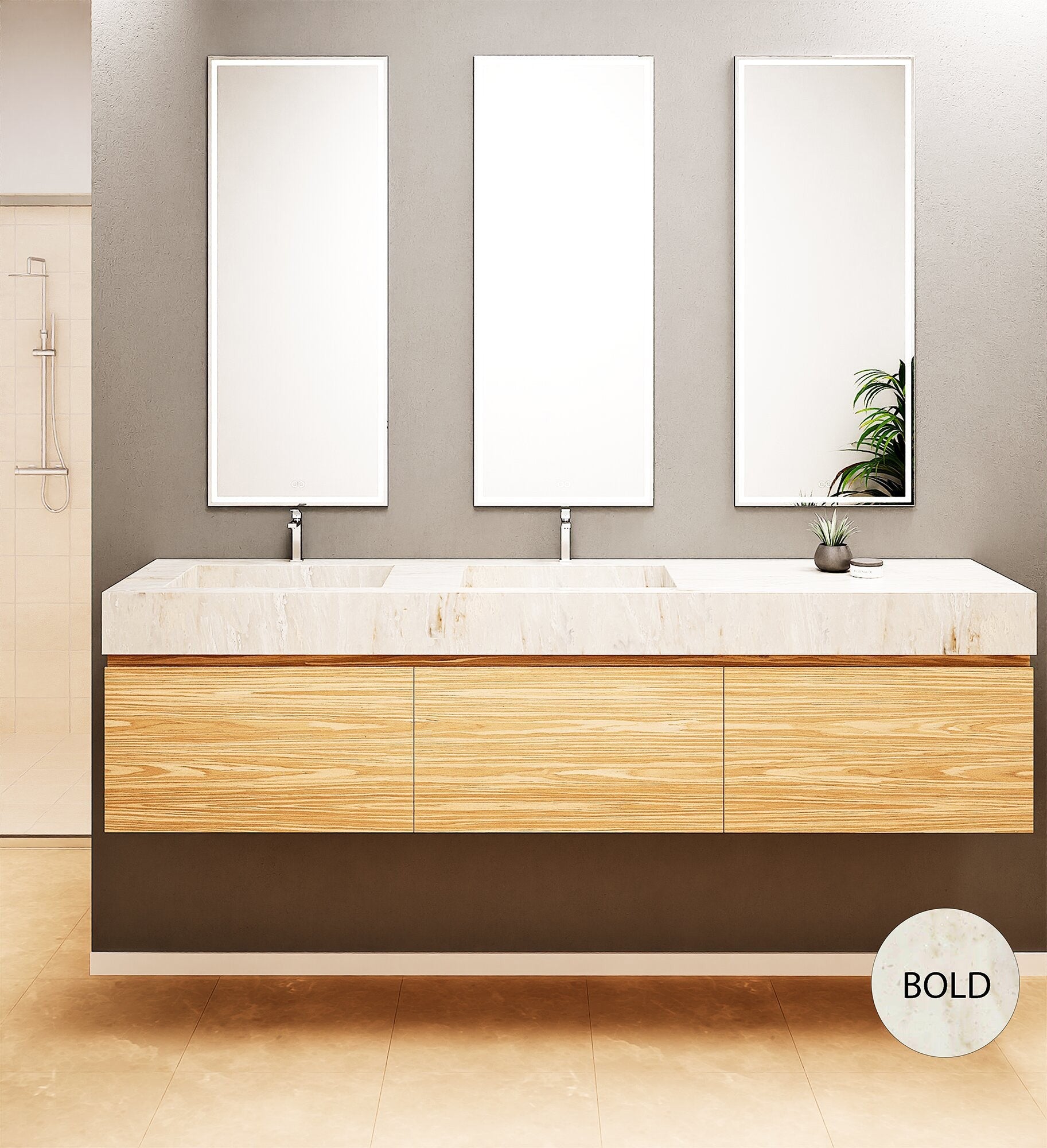 Aurora – Double Corian® Basin Unit with 3 Aligned Drawers - ROVALUX