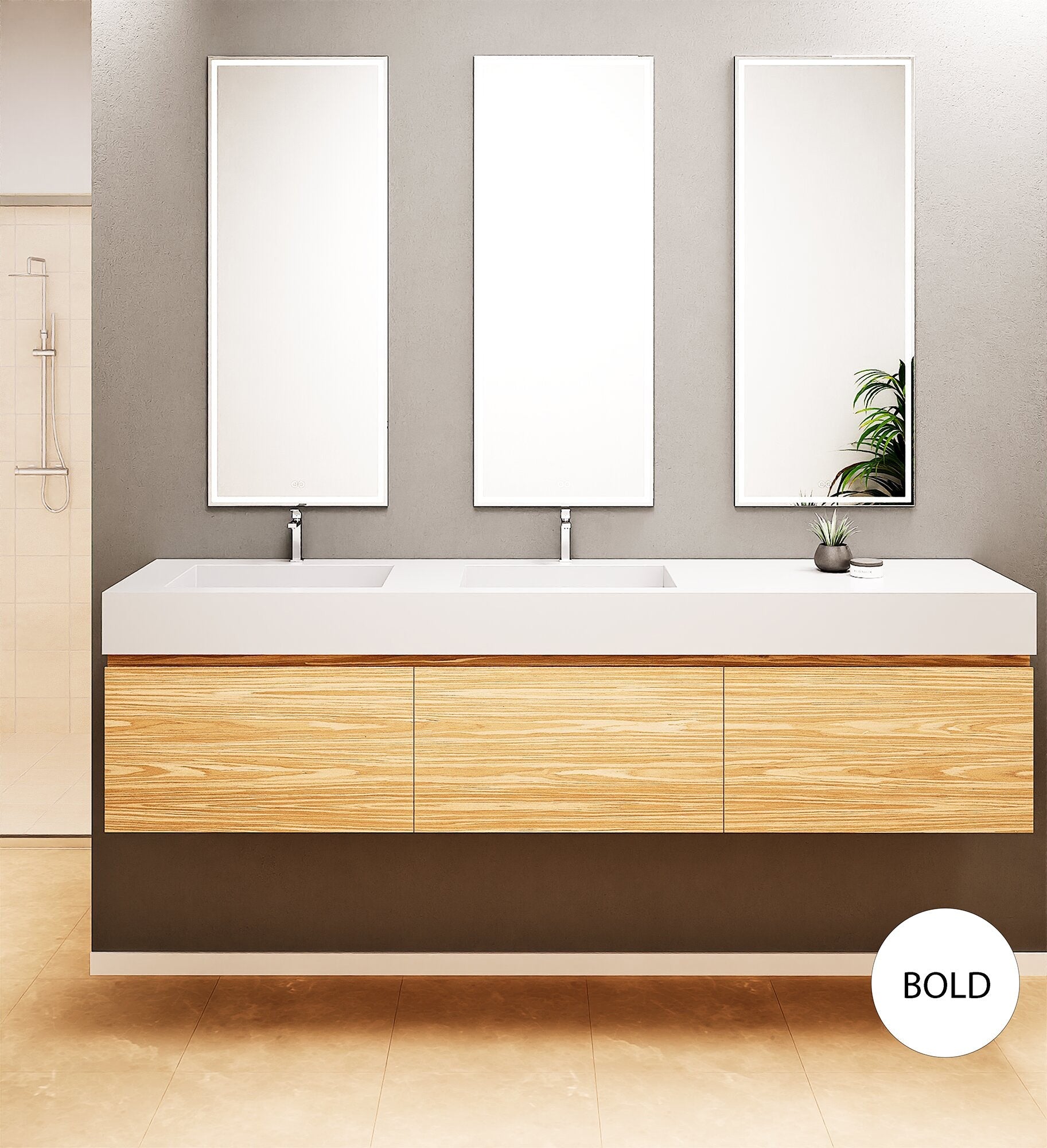 Aurora – Double Corian® Basin Unit with 3 Aligned Drawers - ROVALUX