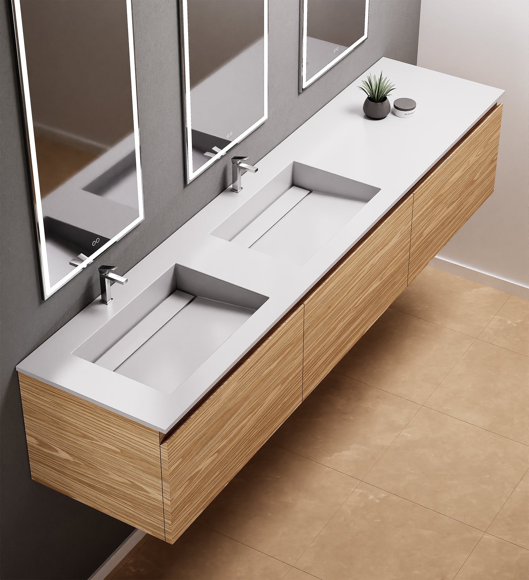 Aurora – Double Corian® Basin Unit with 3 Aligned Drawers - ROVALUX