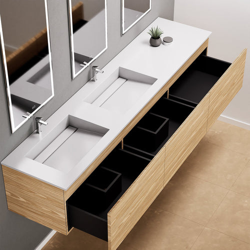Aurora – Double Corian® Basin Unit with 3 Aligned Drawers - ROVALUX