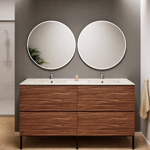 Aurora – Double Corian® Basin Unit with 4 Drawers and Feet-Standing Vanity - ROVALUX